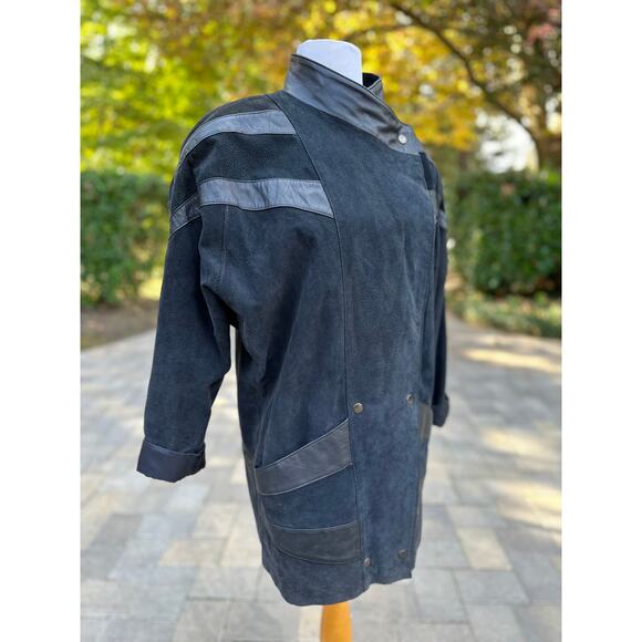 Vintage 80s Black Suede Leather Jacket StreetStyle StreetWear Alt Retro FlyGirl - Picture 4 of 10